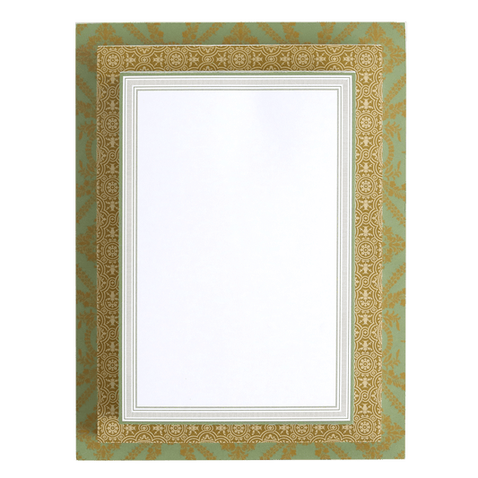 a picture frame with a gold and white border.