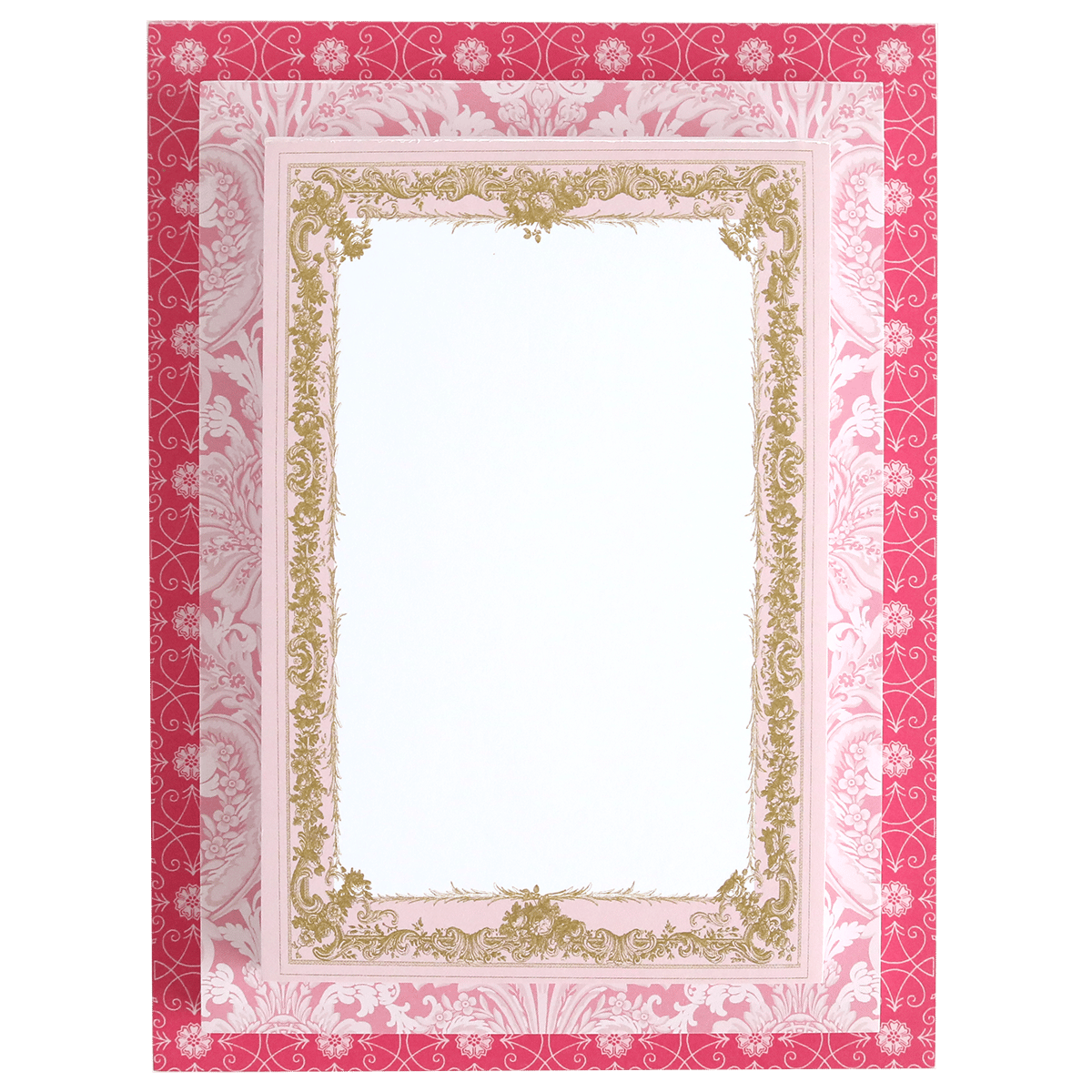 a pink and gold frame on a white background.