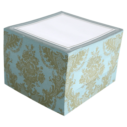 a blue and gold box with a white lid.