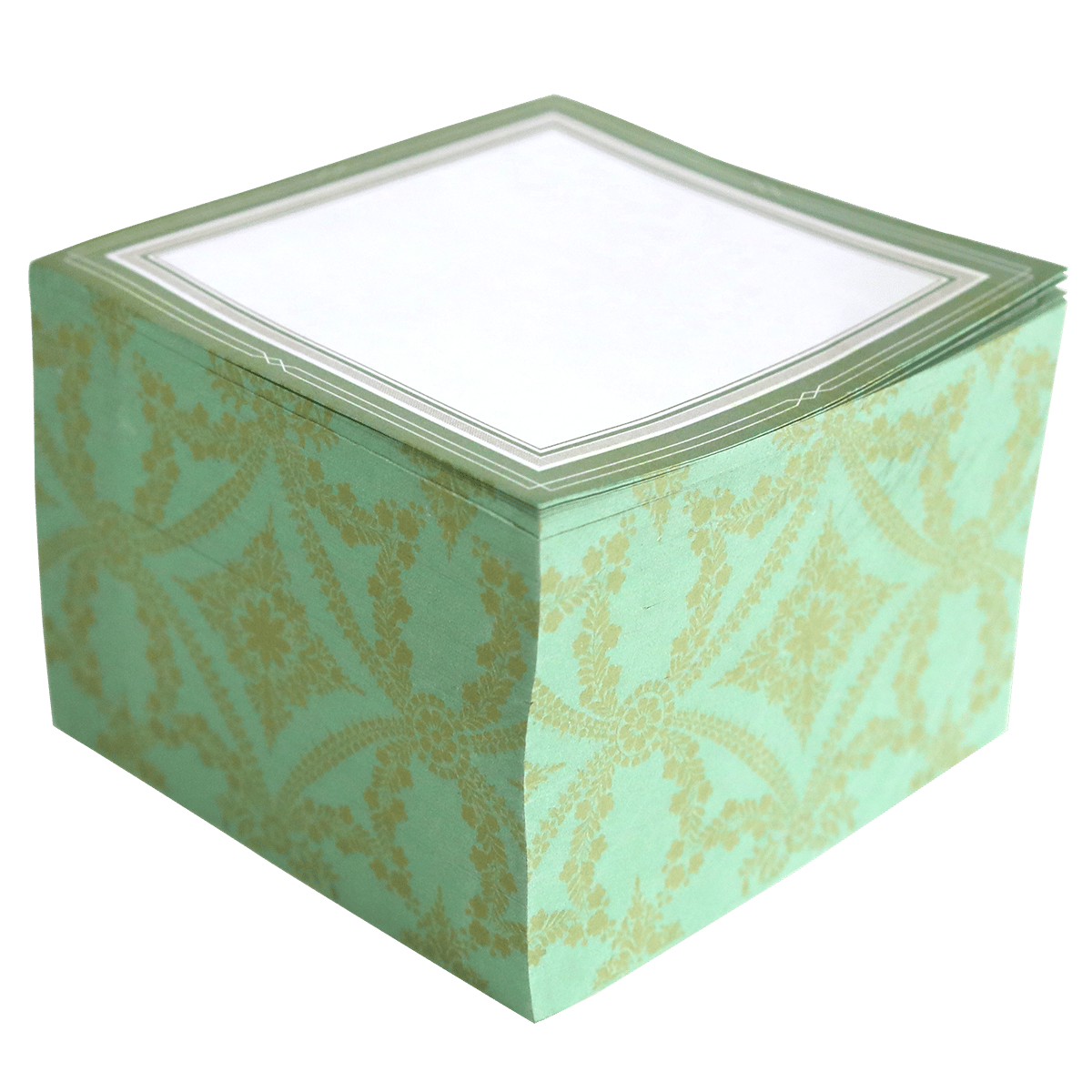 a green and gold box with a white lid.