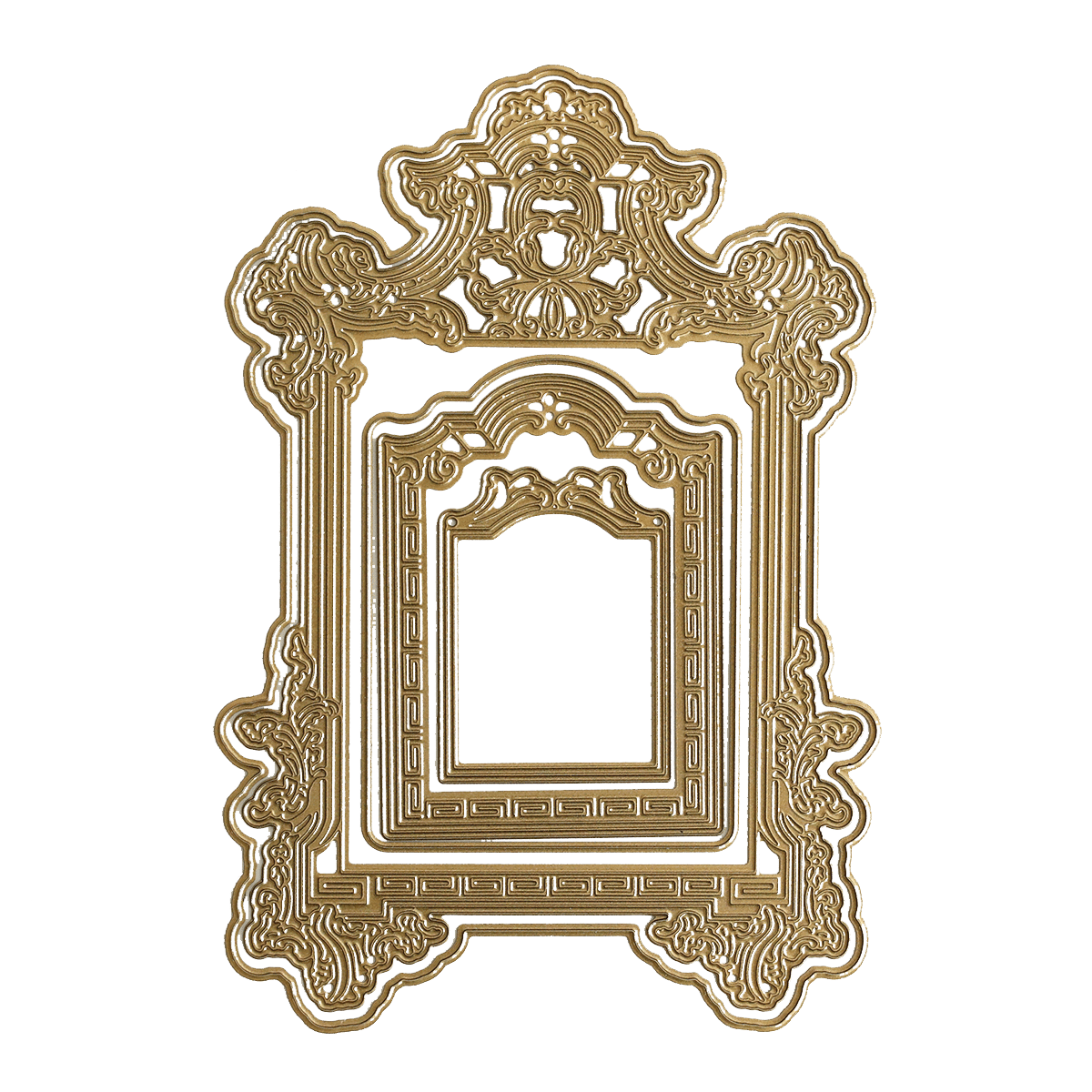 a gold frame with a green background.