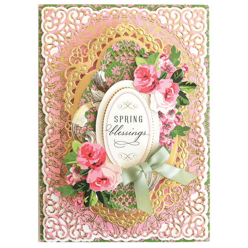 a greeting card with pink flowers on it.