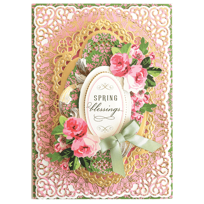 a greeting card with pink flowers on it.