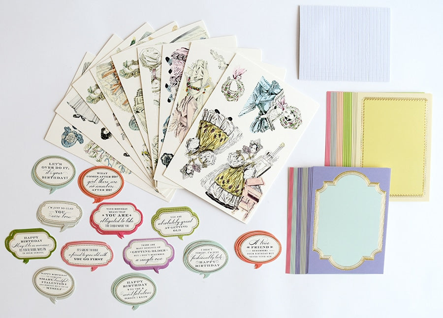 a table topped with lots of different types of cards.