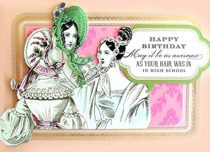 a birthday card with a picture of two women.
