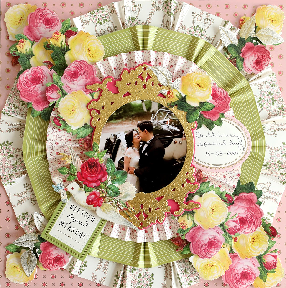 a wedding card with a picture of a bride and groom.