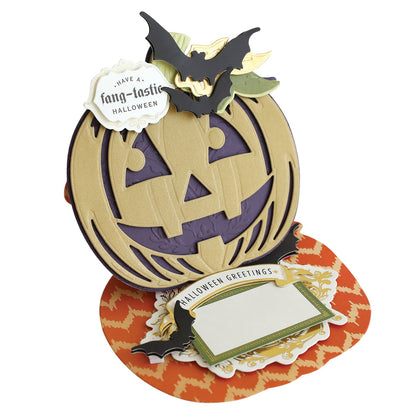 a halloween card with a pumpkin on top of it.