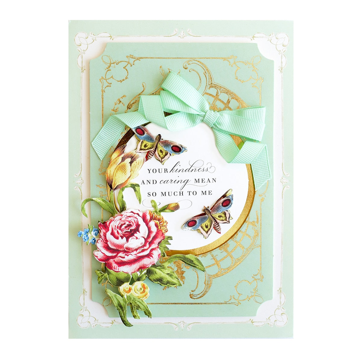 a card with a flower and a butterfly on it.