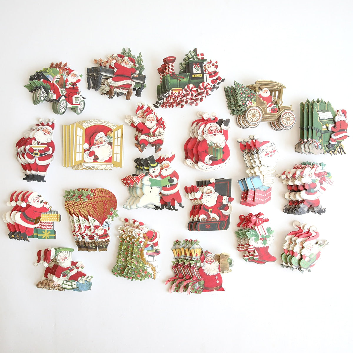 A group of Retro Santa Sticker Bundle arranged on a white surface.