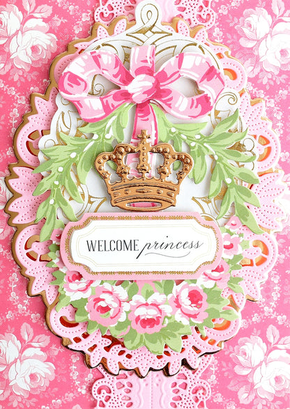 a welcome princess card with a crown on it.