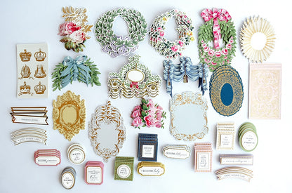 a white table topped with lots of assorted items.