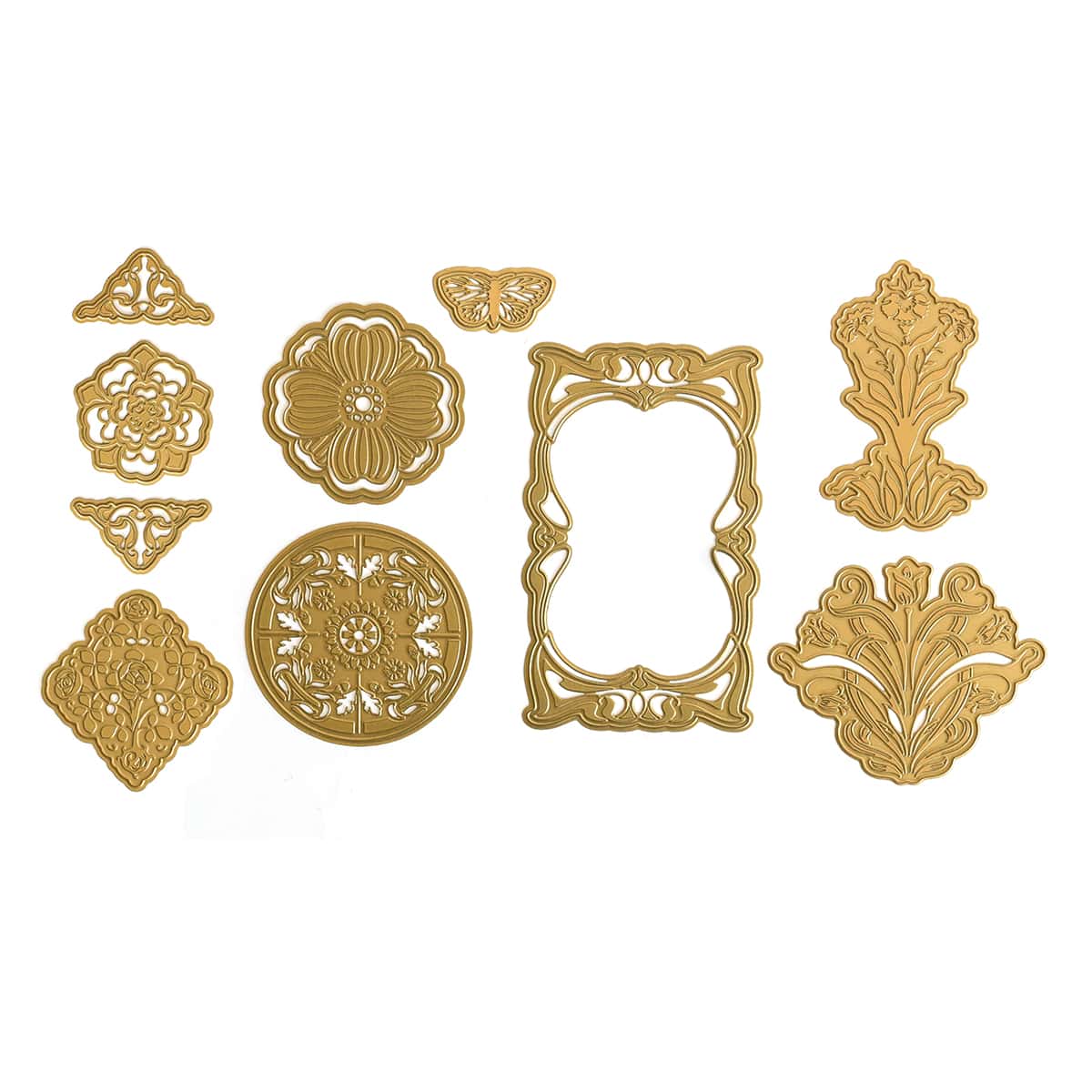 a set of decorative gold frames.