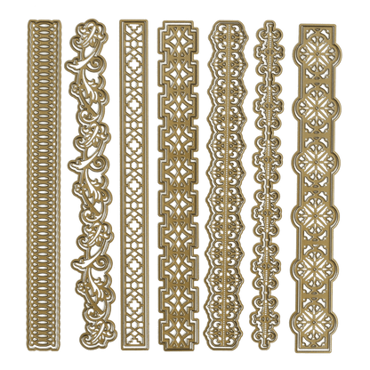 a set of decorative borders and dividers on a green background.