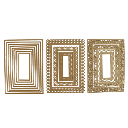 a group of four square shaped frames on a green background.