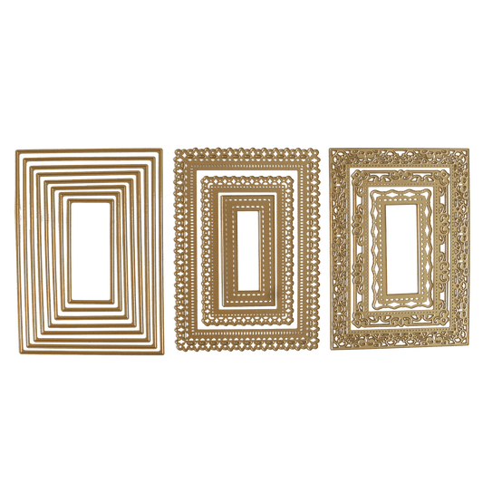 a group of four square shaped frames on a green background.