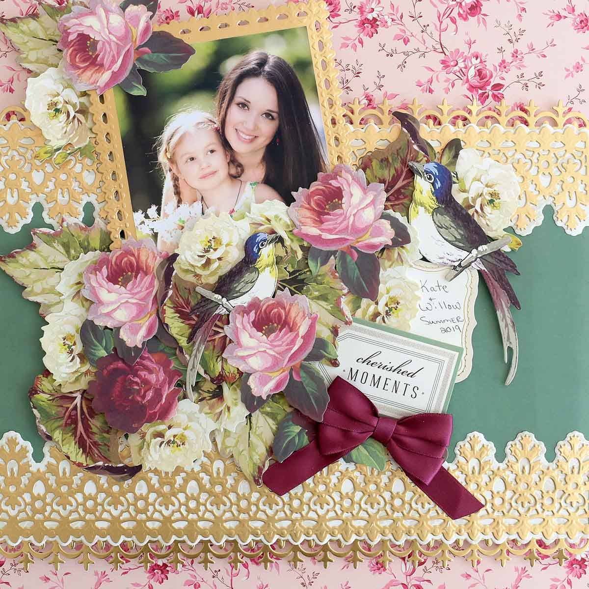 a mother's day card with flowers and birds.
