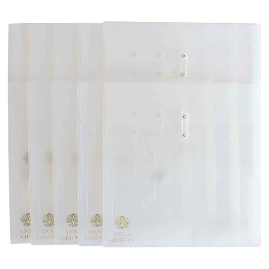 a set of five clear plastic envelopes.