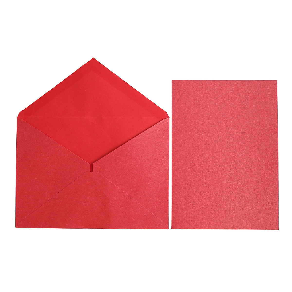 two Shimmer Red Green Cards and Envelopes on a white background.