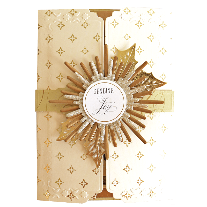 a greeting card with a starburst on it.