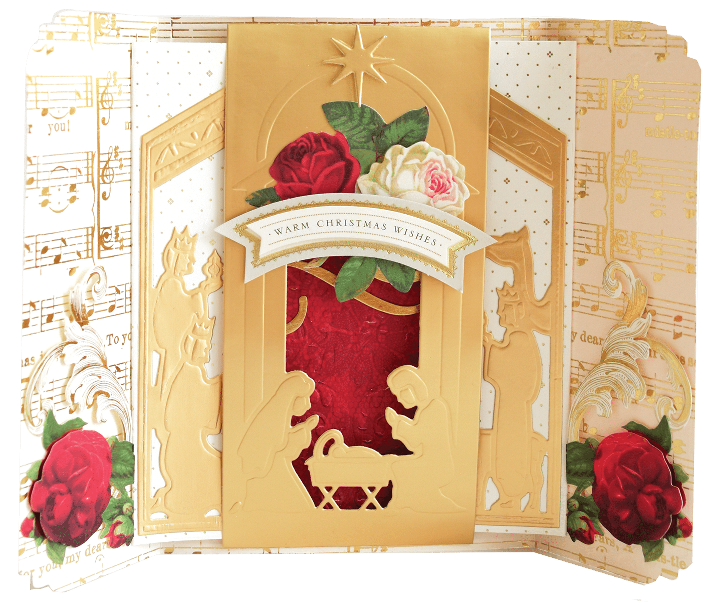 a close up of a greeting card with roses.
