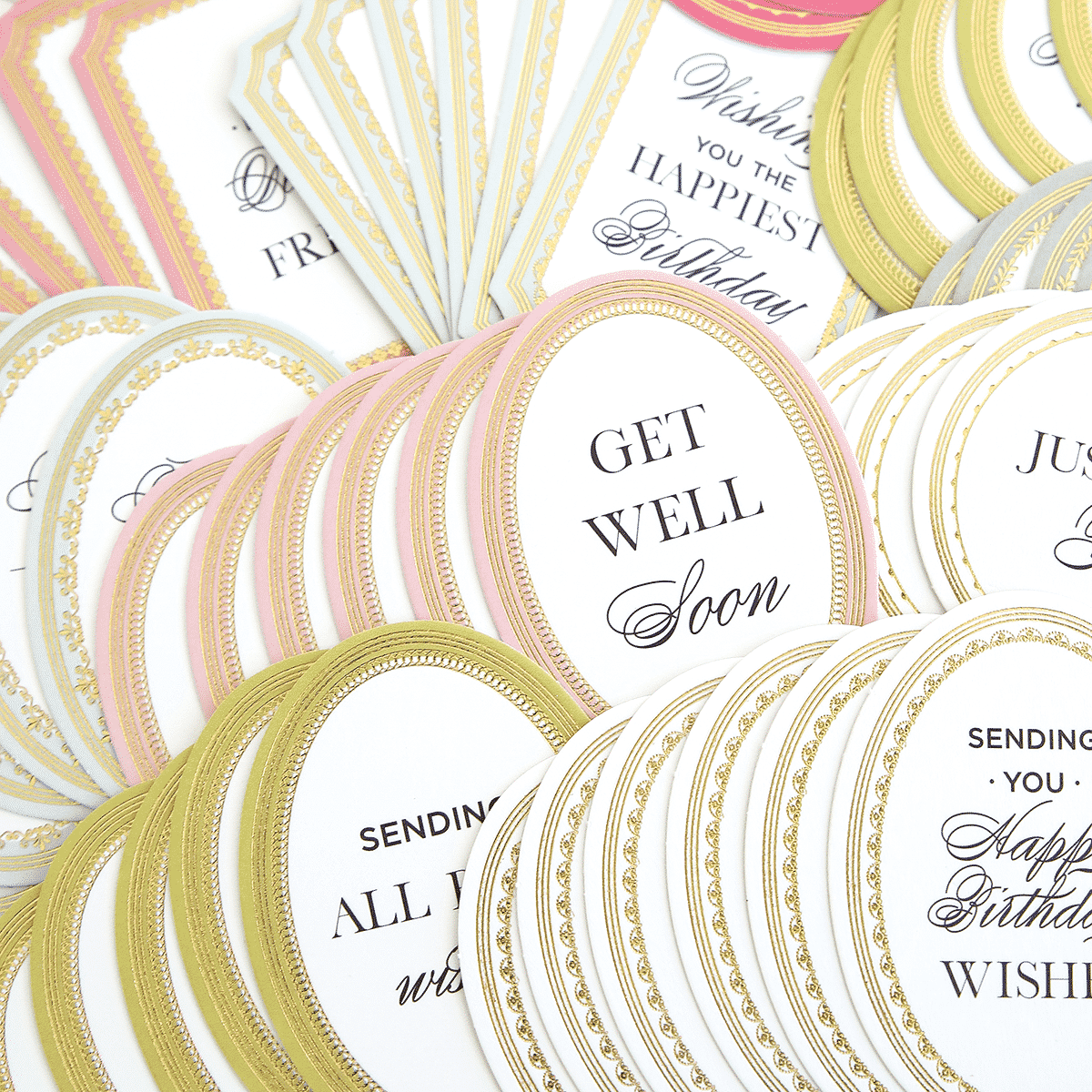 a close up of a bunch of cards on a table.