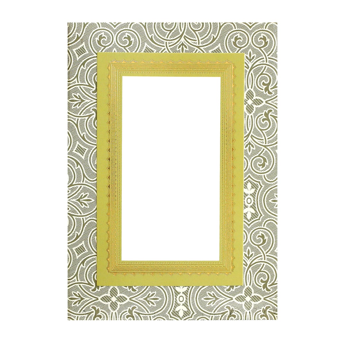 a white and yellow picture frame with a yellow border.