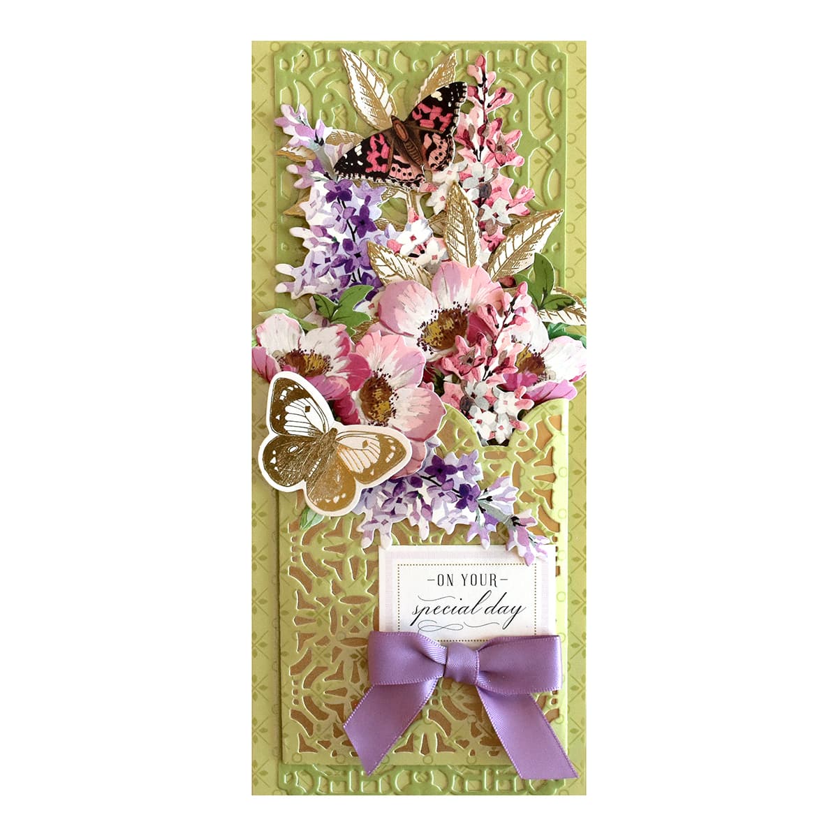 a card with flowers and a butterfly on it.