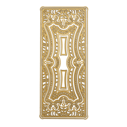 a gold playing card on a green background.
