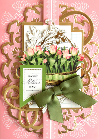 a close up of a greeting card with flowers.