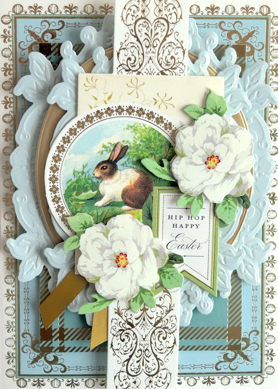 a close up of a card with flowers.