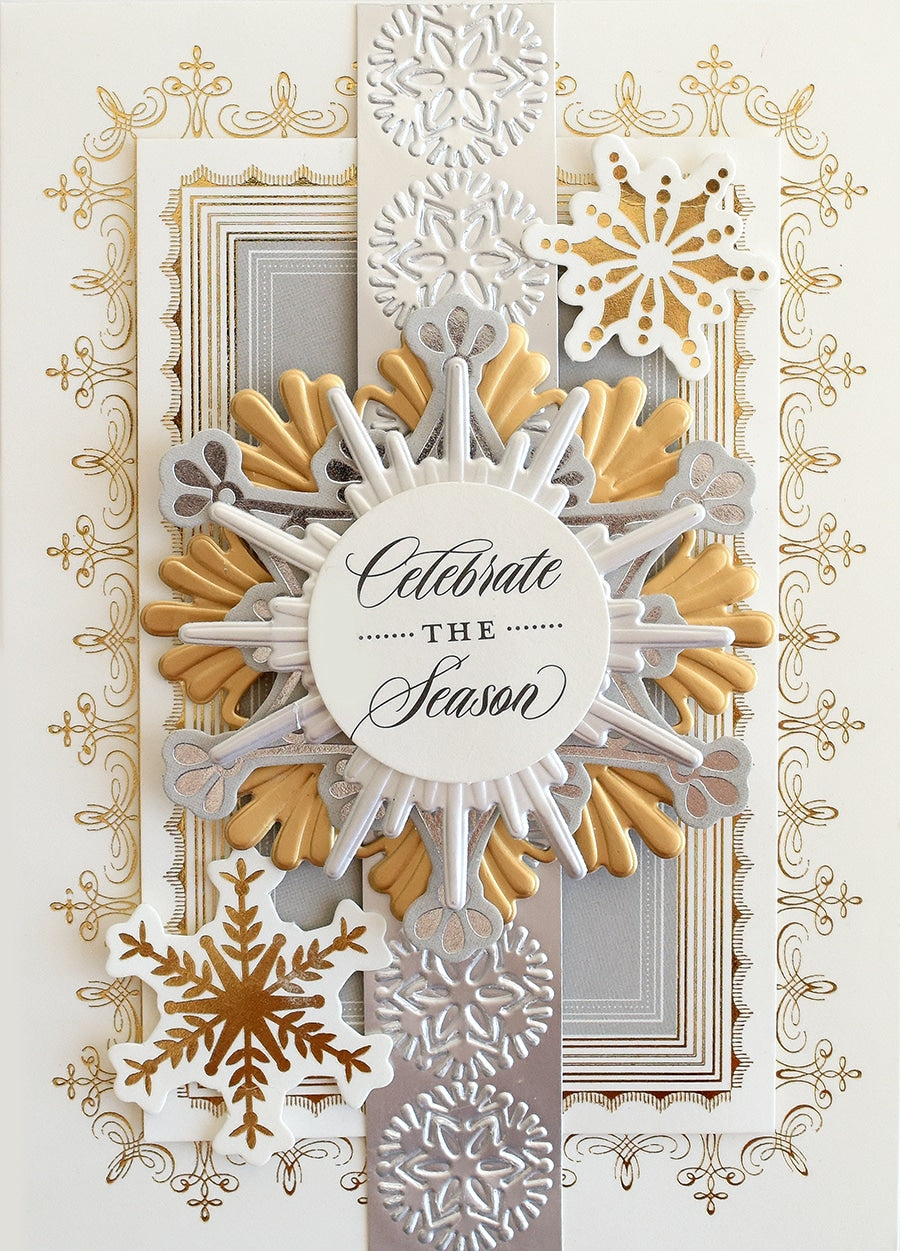 a christmas card with a snowflake design.