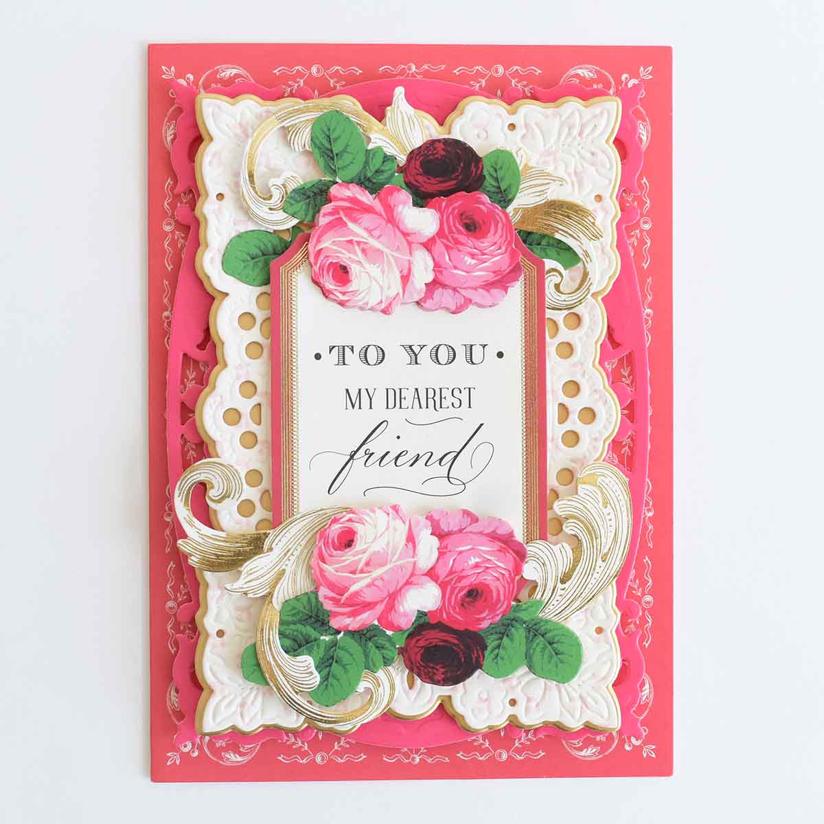 a handmade card with pink flowers and a card saying to you my dearest.