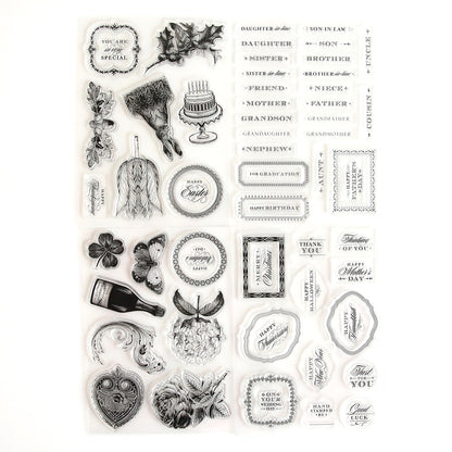 a sheet of clear stamps with a bunch of different things on it.
