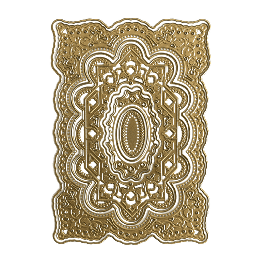 a green background with a gold pattern on it.