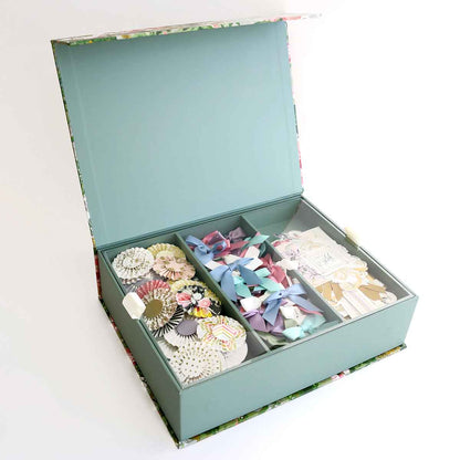 a box with a variety of items inside of it.
