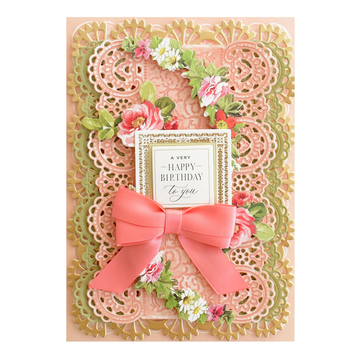 a card with a pink bow on it.