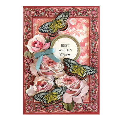 a card with roses and butterflies on it.