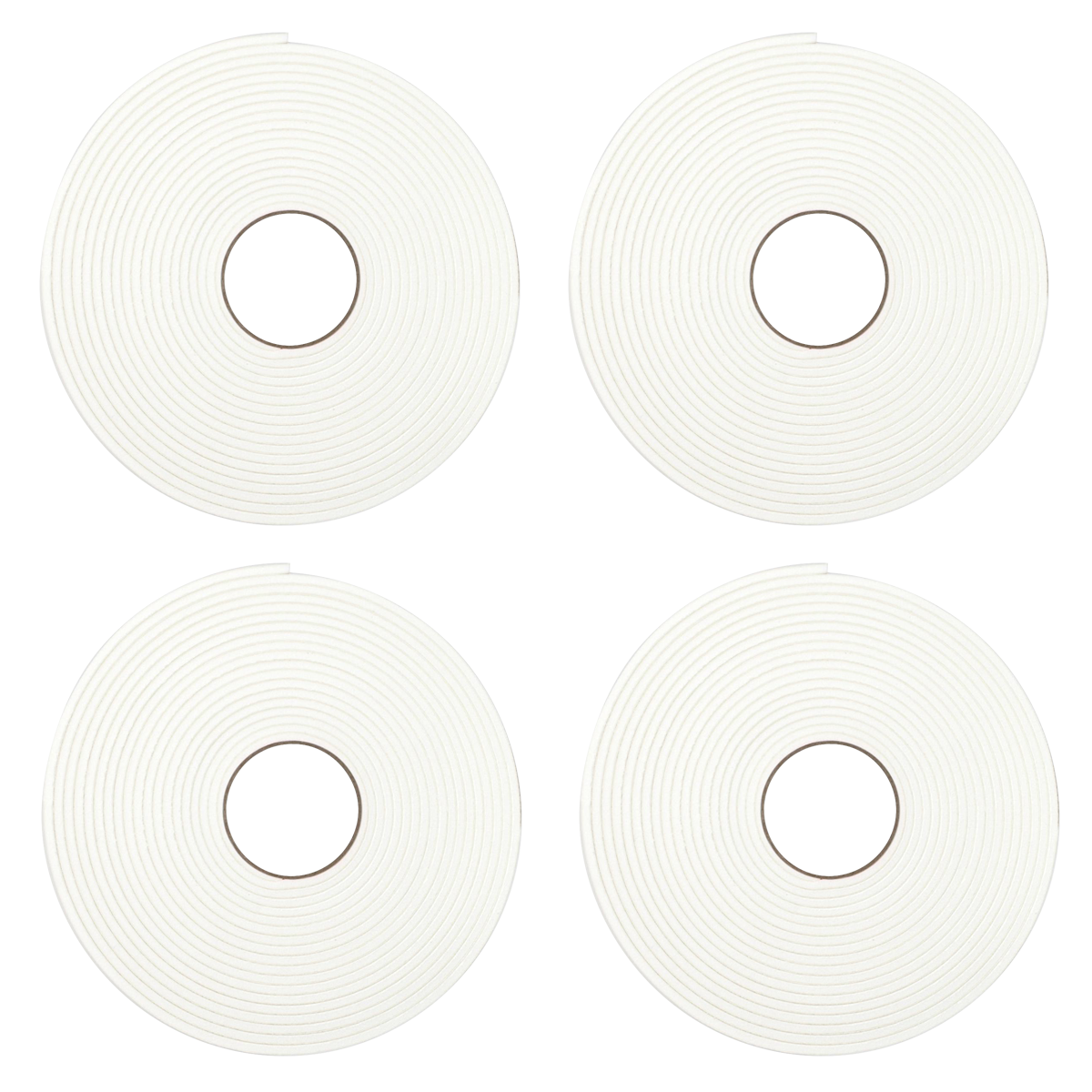 four rolls of white paper with silver circles.